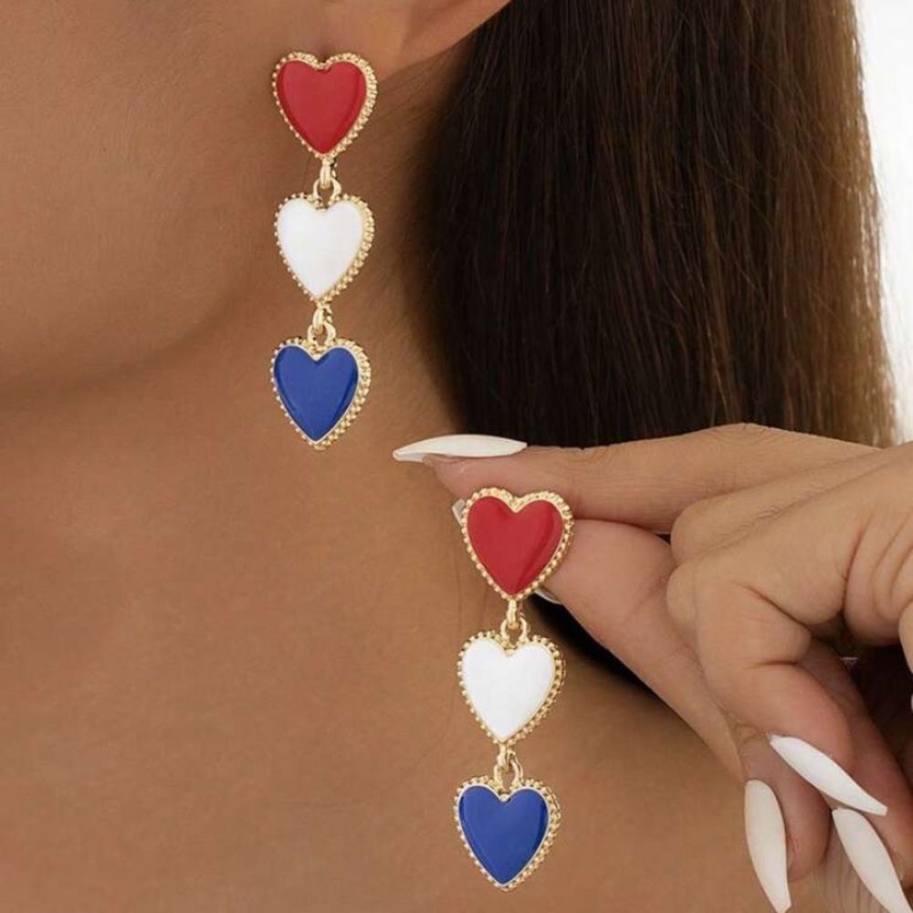 3for$20 2pcs Independence Day Heart Shaped Long Dangle Earrings,